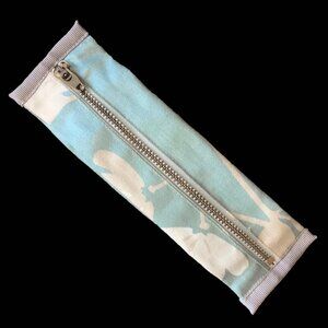 Handmade Seafoam and Ivory Floral Expandable Zippered Cosmetic Pouch